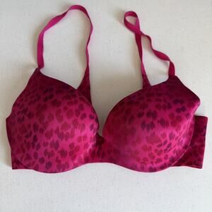 Victoria’s Secret Pink Leopard Cheetah Print Push-Up Bra Second Skin Satin 34D